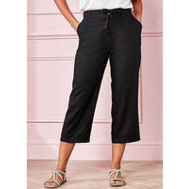 Freemans Black Linen Crop Trousers