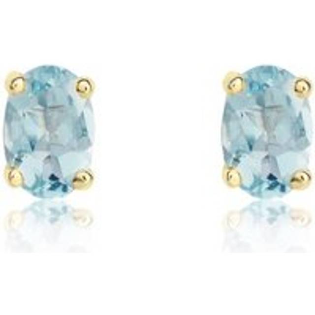 9ct Yellow Gold Aquamarine 6x4mm Oval Claw Set Stud Earrings