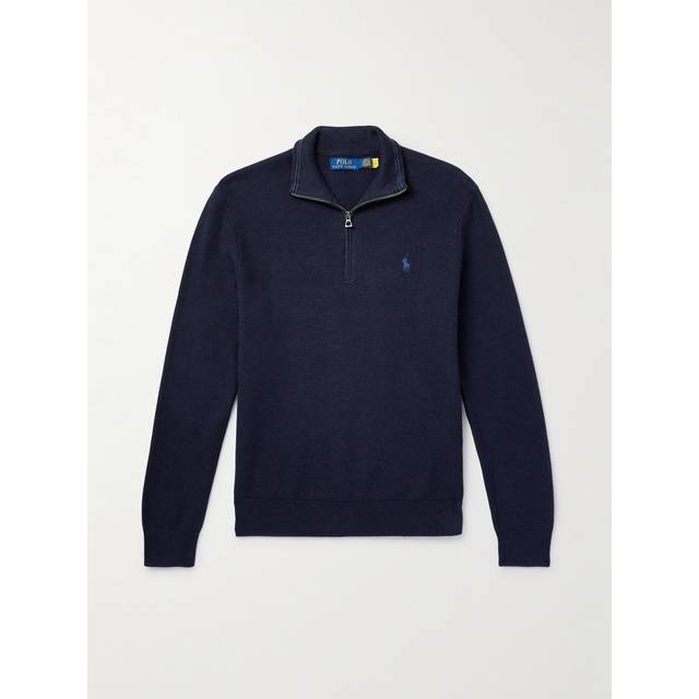 Polo Ralph Lauren - Logo-Embroidered Honeycomb-Knit Cotton Half-Zip Sweater - Men - Blue - XS