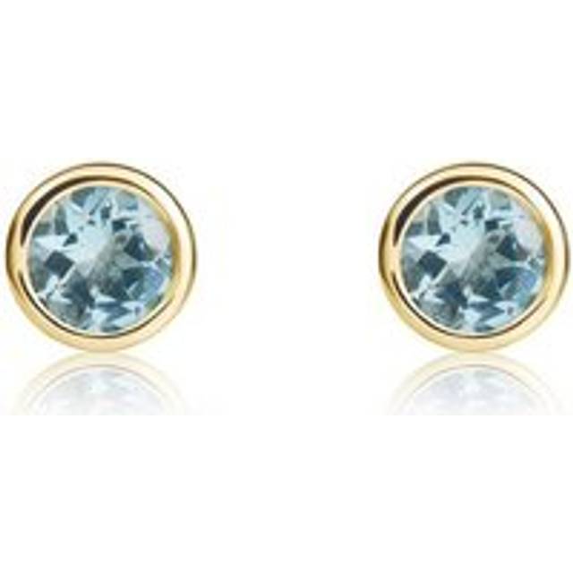 9ct Yellow Gold Aquamarine 4mm Round Rub Over Set Stud Earrings
