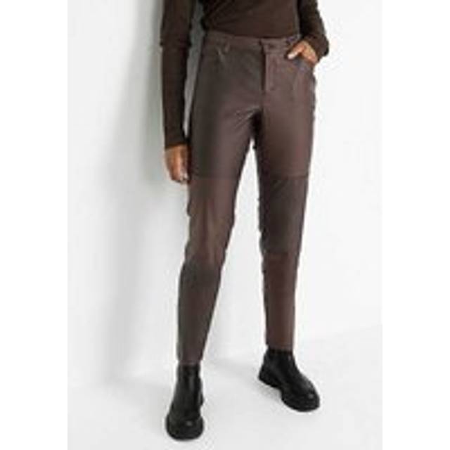 bonprix Faux Leather Trousers - Dark Brown/brown