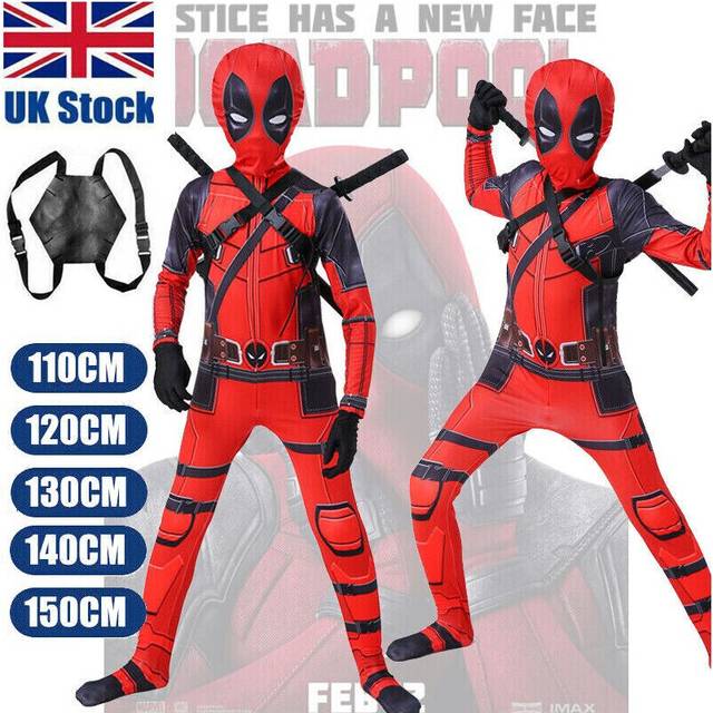 (Only Clothes,   6-7 years (120cm?) Kids Deadpool Costume Mask Bodysuit Boys Superhero Cosplay Party Fancy Dress