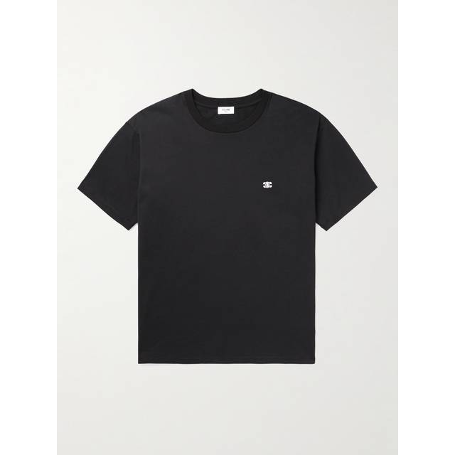 CELINE HOMME - Logo-Embroidered Cotton-Jersey T-Shirt - Men - Black - XS