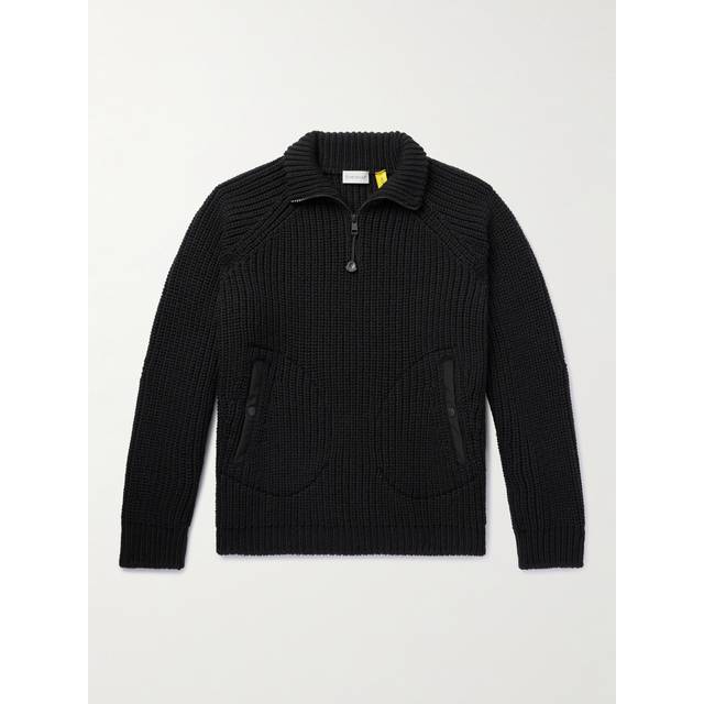 Moncler Genius - Pharrell Williams Shell-Trimmed Ribbed Wool Half-Zip Sweater - Men - Black - M