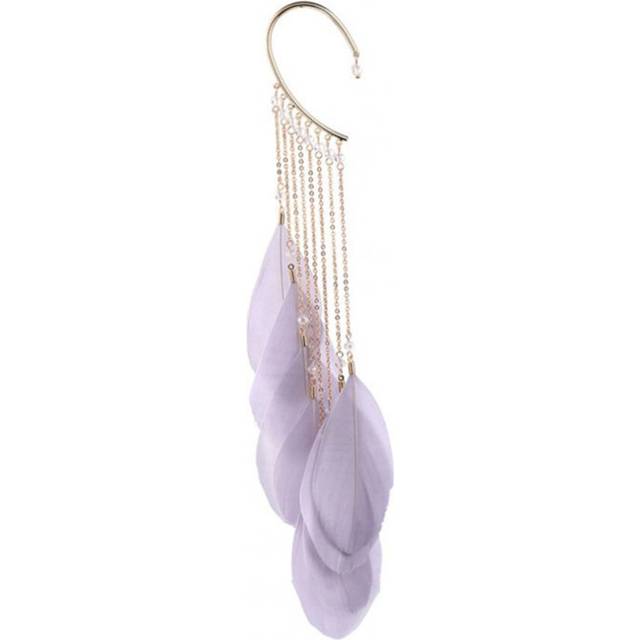 Women Fashion Super Fairy Feather Ear Ring Bohemia Style Long Tassel Earrings Gray - Multicoloured