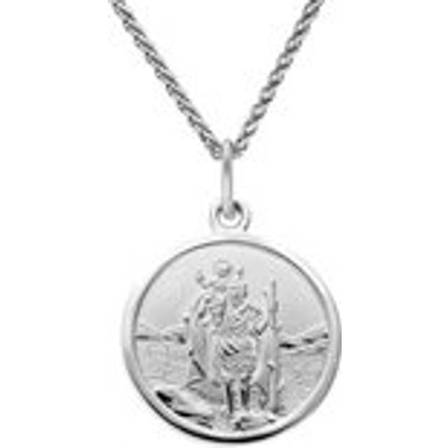 Sterling Silver Round Saint Christopher Medium Necklace - Silver