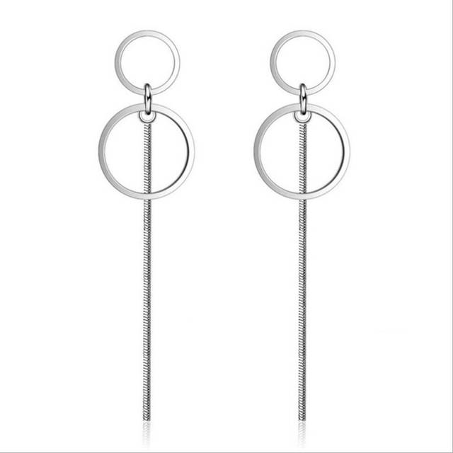 3PCS  Exquisite Simple Fashion Copper Circle Tassel Long Earrings Ear Line Women Jewelry - Brown