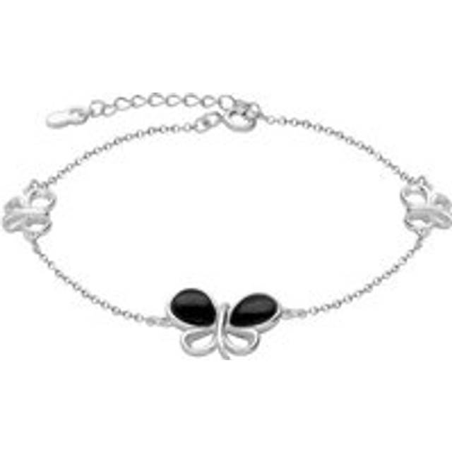 Sterling Silver Whitby Jet Two Stone Butterfly Bracelet