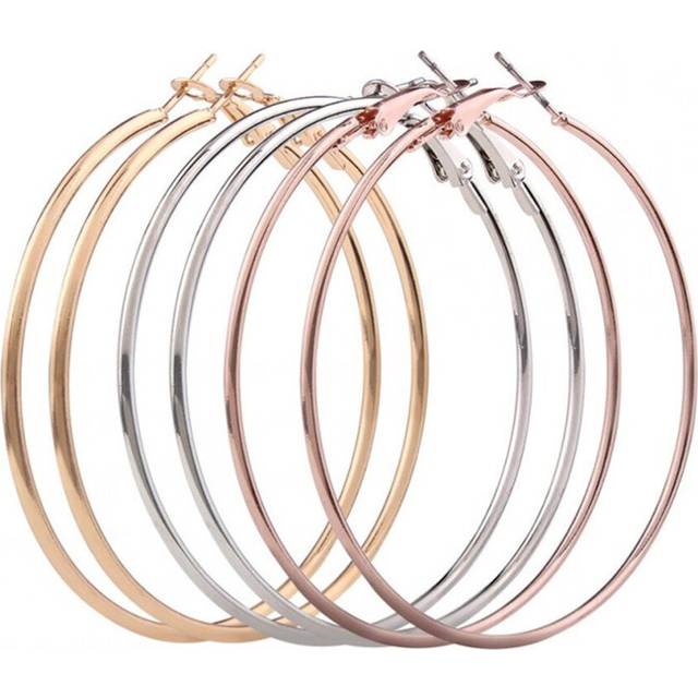 3pair/set Women Big Circle Smooth Hoop Earrings Wedding Party Jewelry Earrings Gold + White K + Rose Gold - Multicoloured