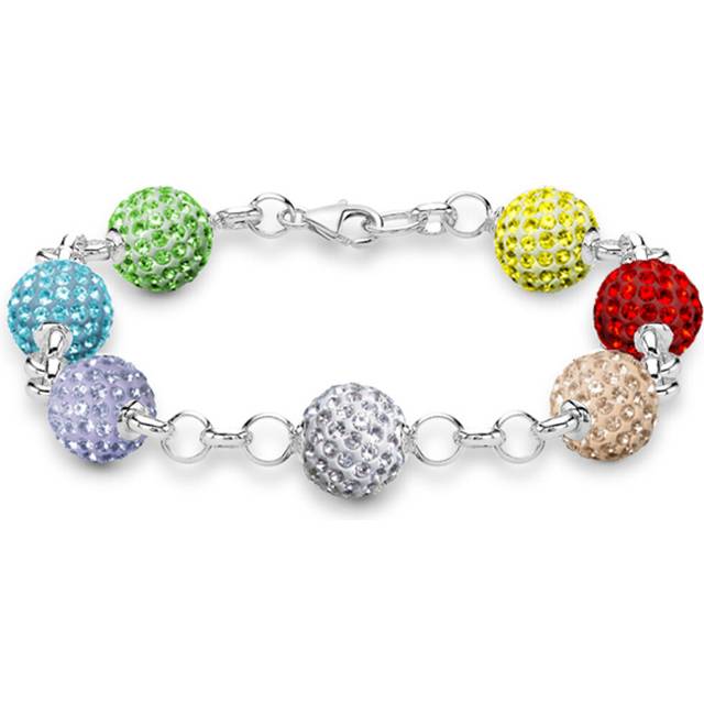 Jewelco London Sterling Silver Dazzling Disco Ball Bracelet 10mm - Rainbow coloured Crystal - ABB079H