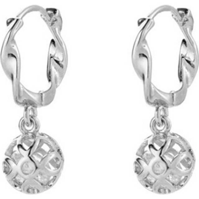 2PCS Silver plating Cute Twist Hollow Ball Hoop Earrings Sparkling Cubic  Ear Jewelry
