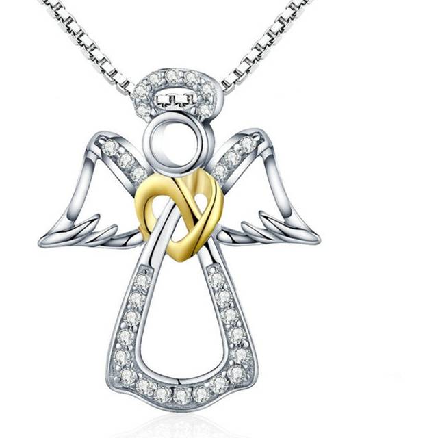 Silver plating Guardian Angel Heart Pendant Necklaces Dazzling Jewelry