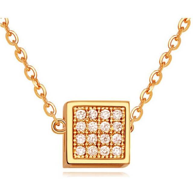 Women's Girls Rose Gold Small  Cube Pendant Necklace Crystal Elements Great Birthday Present Gift
