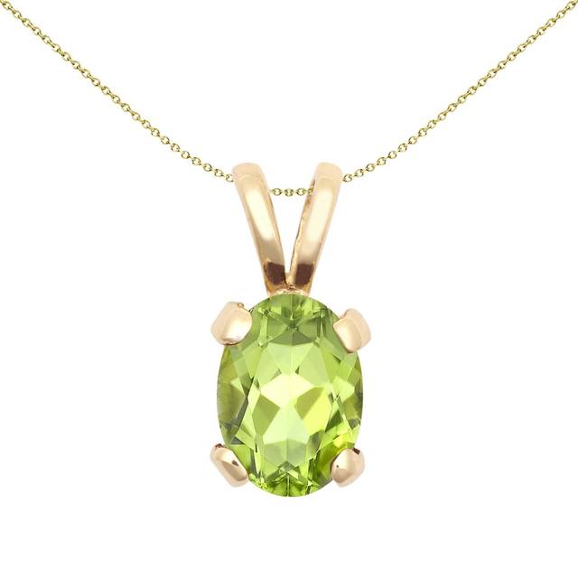 Jewelco London Ladies Solid 9ct Yellow Gold Light Green Oval Peridot 4 Claw Solitaire Charm Pendant, 7x5mm - JPD603