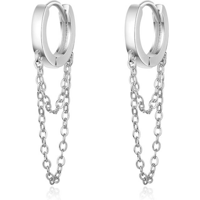 2PCS Copper Double Layer Chain Hoop Earring Ear Jewelry for Women Party