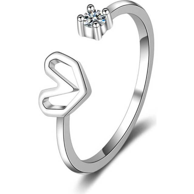 3PCS Copper Woman Fashion Jewelry Four Prong Heart Ring Adjustable Size Open Ring - Brown