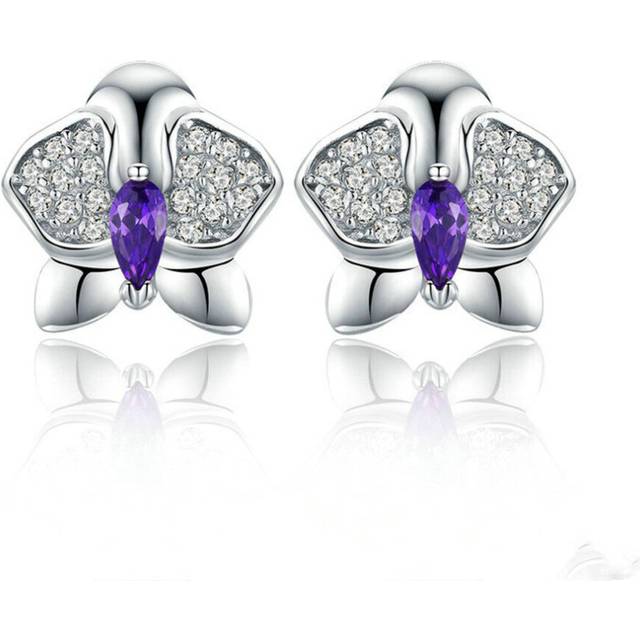 Silver plating Orchid Flower Stud Earrings for Women Engagement Jewelry Gift