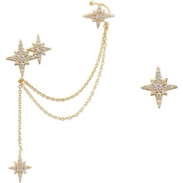 Gilding  Hexagon Star Chain Earrings Long Chain Stud Earrings Helix Ear Bone Piercing Earrings for Women Jewelry - Grey