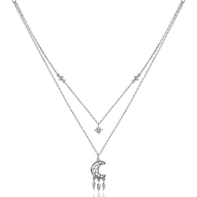 Silver plating Moon Dreamcatcher Pendant Necklace for Women Family Gifts Jewelry Necklace