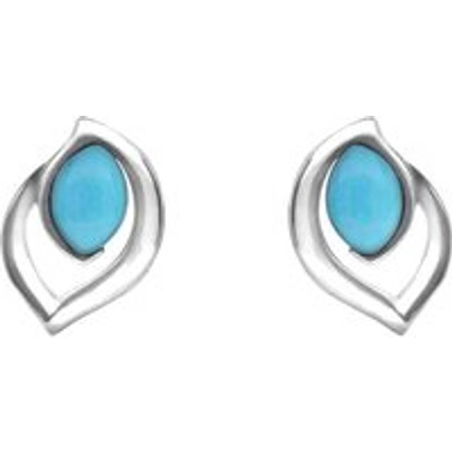 Sterling Silver Turquoise Marquise Flame Stud Earrings - Silver