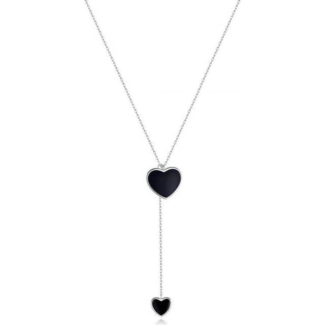 Double Heart Necklace for Women Simple Black Chain Necklaces Silver plating Jewelry