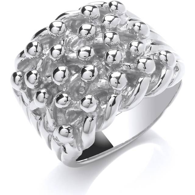 (V) Jewelco London Mens Rhodium Plated Sterling Silver # Rope Edge 5 Row Keeper Signet Ring