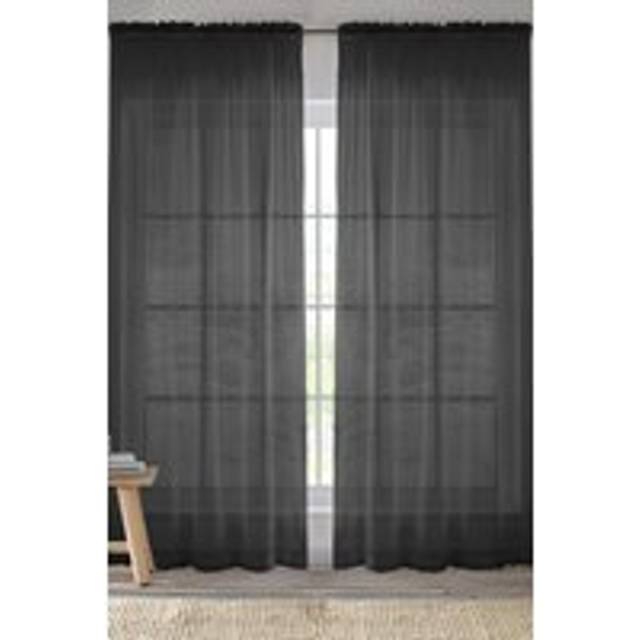 Plain Sheer Voile Panel Curtains Panel - Pair with Rod Pocket Header - Black - 145cm width x 183cm drop