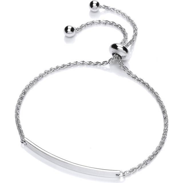 Jewelco London Ladies Sterling Silver ID Bar Spiga Chain Adjustable Slider Bracelet - Any Length Up To 7.5" - GVB337