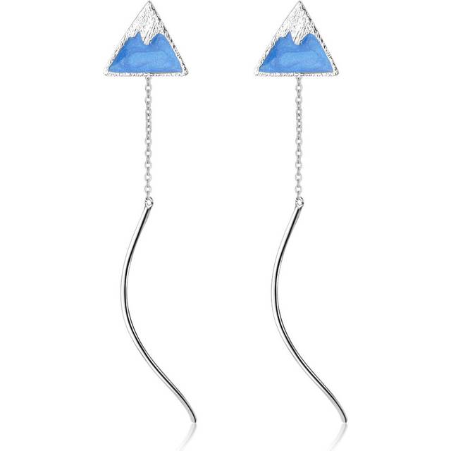 2PCS Silver plating Blue Fuji Mountain Ear Wire Temperament Personality Triangle Simple Wave Earrings for Women Fashion Gift