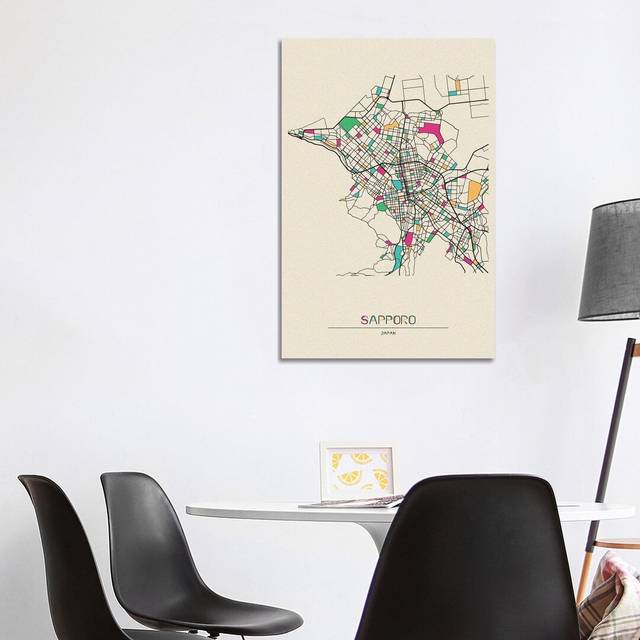 Sapporo, Japan Map by Ayse Deniz Akerman - Wrapped Canvas Art Prints (101.6 cm H x 66.04 cm W x 3.175 cm D)