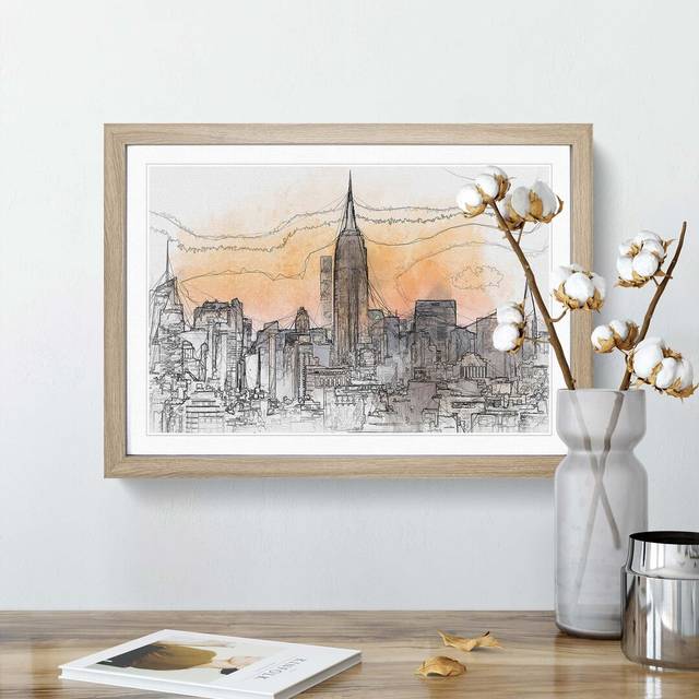 Yellow New York Skyline in Abstract - Picture Frame Graphic Art Print - Oak (40cm H x 60cm W x 2cm D)