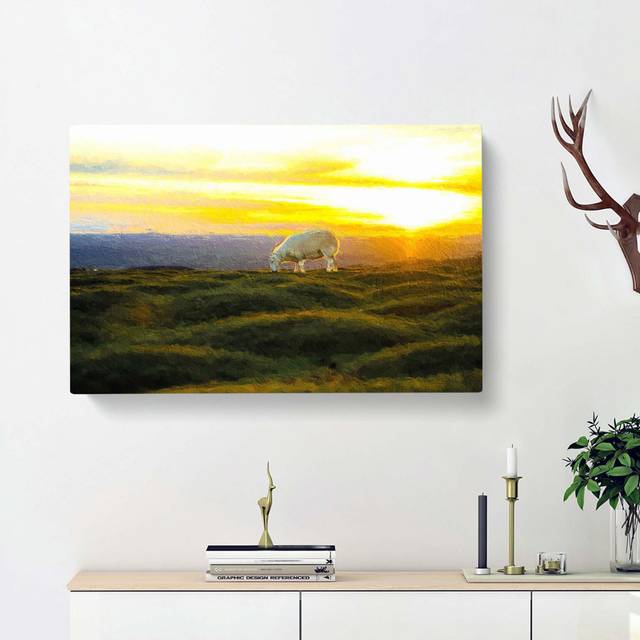Grazing Sheep at Sunset - Wrapped Canvas PaintingÂPrint (50cm H x 76cm W x 3cm D)