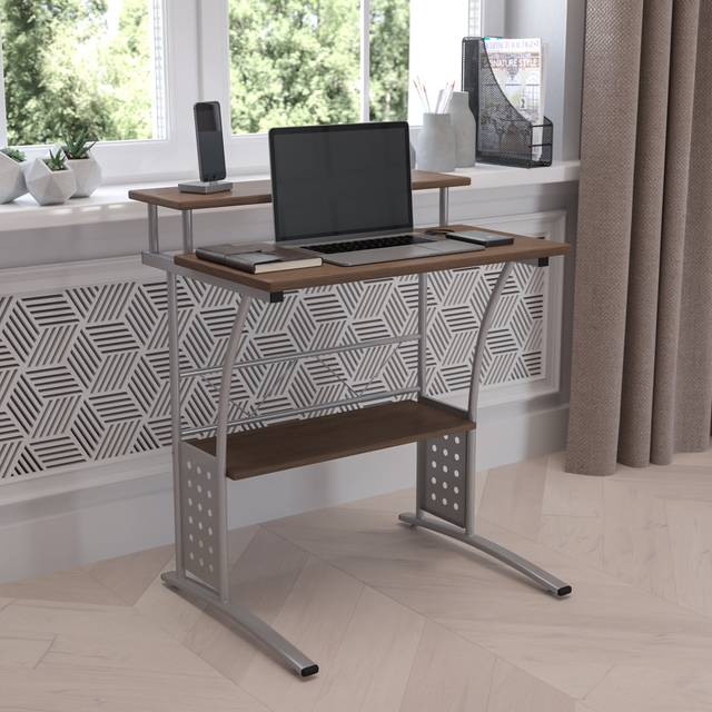 Computer Desk with Top and Lower Storage Shelves - Rustic Walnut (83.8cm H X 71.1cm W X 59.7cm D)