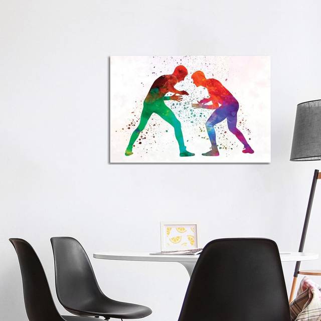 Wrestlers Wrestling Men in Watercolour I by Paul Rommer - Wrapped Canvas Painting (66.04cm H x 101.6cm W x 1.91cm D)