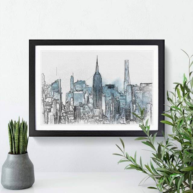 Manhattan New York Skyline in Abstract - Picture Frame Graphic Art Print - Black (40cm H x 60cm W x 2cm D)