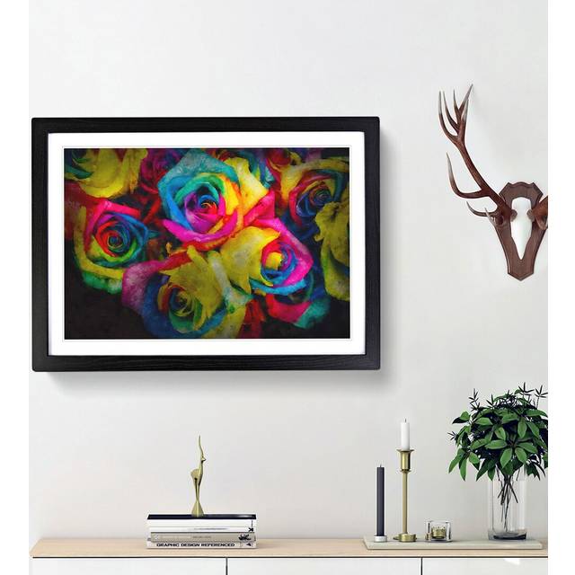 Multi-Coloured Rainbow Roses - Picture Frame Graphic Art Print - Black Framed (24cm H x 33cm W x 2cm D)