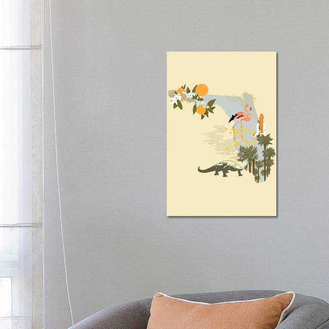 Illustrated State-Florida by Jacob Green - Wrapped Canvas Painting (66.04 cm H x 45.72 cm W)