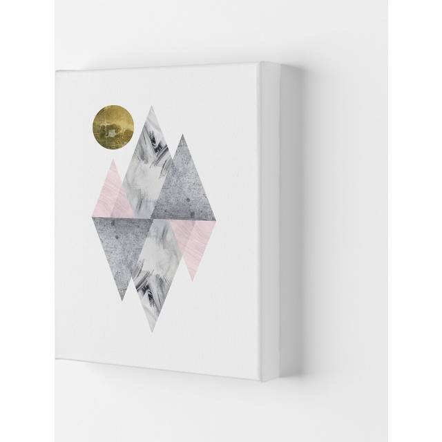 Luna Pink and Grey Diamonds with Gold Moon by Pixy Paper - Graphic Art - Wrapped Canvas (42cm H x 29.7cm W x 4cm D)