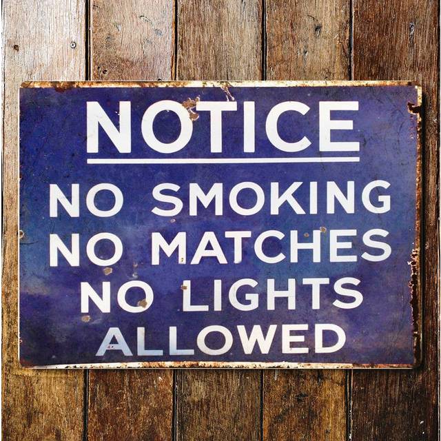 Kani Notice - No Smoking No Matches Metal Sign - Blue (28cm H X 40cm W)