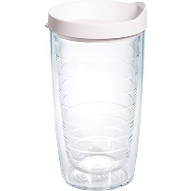 Tervis Clear  Colorful Lidded Made in USA Double Walled Insulated Tumbler Travel Cup Keeps Drinks Cold  Hot  16oz  White Lid