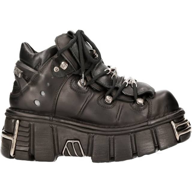 (42) New Rock 106-S1 Unisex Metallic Black Leathr Boots