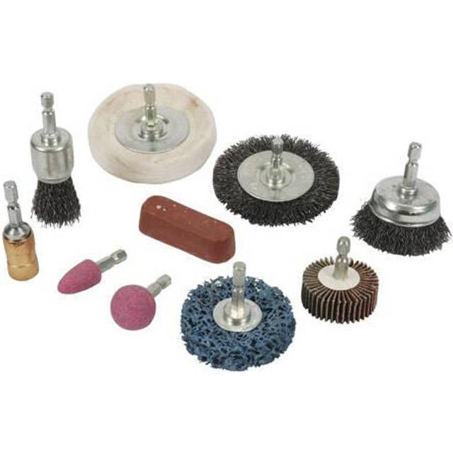10 Piece 6mm Cleaning & Polishing Kit For Power Drill Buffing Wheel Wire Brush