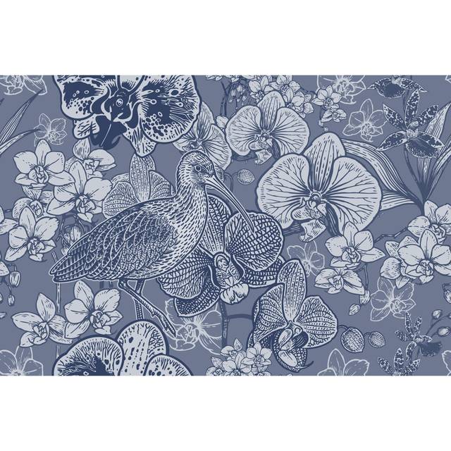 Aralene Seamless Pattern With Tropical Flowers Orchids And Birds. Vector. by MarinaVorontsova - Wrapped Canvas Graphic Art (30cm H x 46cm W x 3.8cm D)