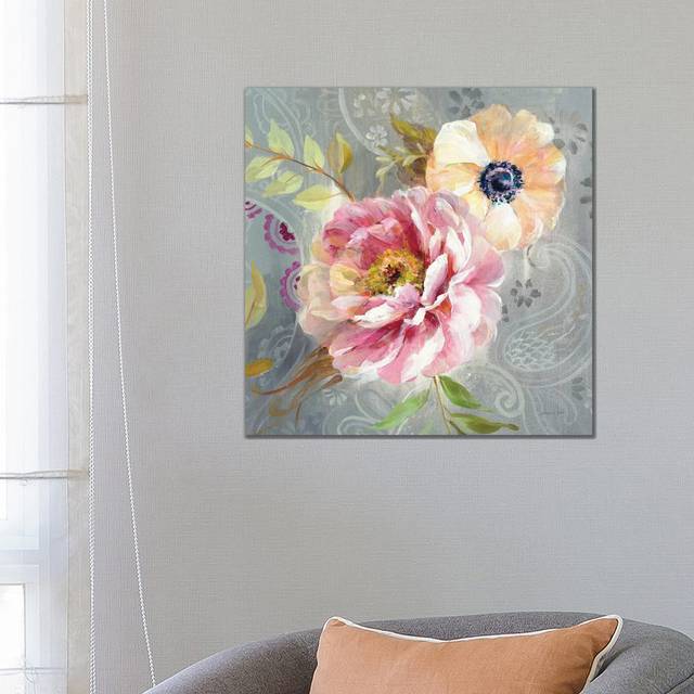 Peonies and Paisley III by Danhui Nai - Wrapped Canvas Painting (66.04cm H x 66.04cm W x 1.905cm D)