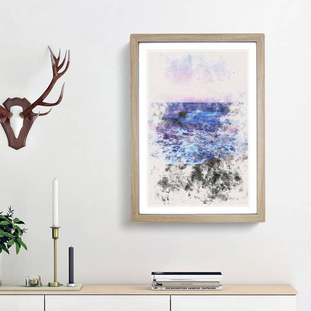 Pretty Beach Sunset - Picture Frame Painting Print - Oak Framed (33cm H x 24cm W x 2cm D)