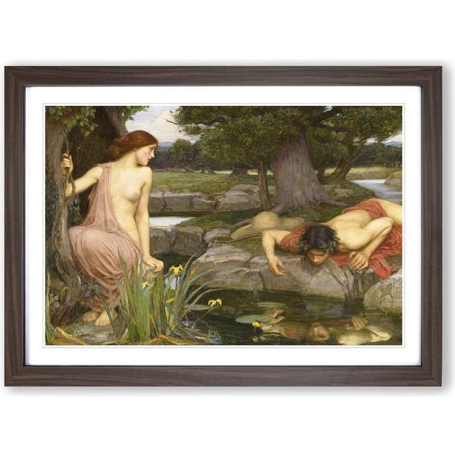 &#39;Echo and Narcissus&#39; by John William Waterhouse Framed Painting Print - Walnut (45cm H X 62cm W)