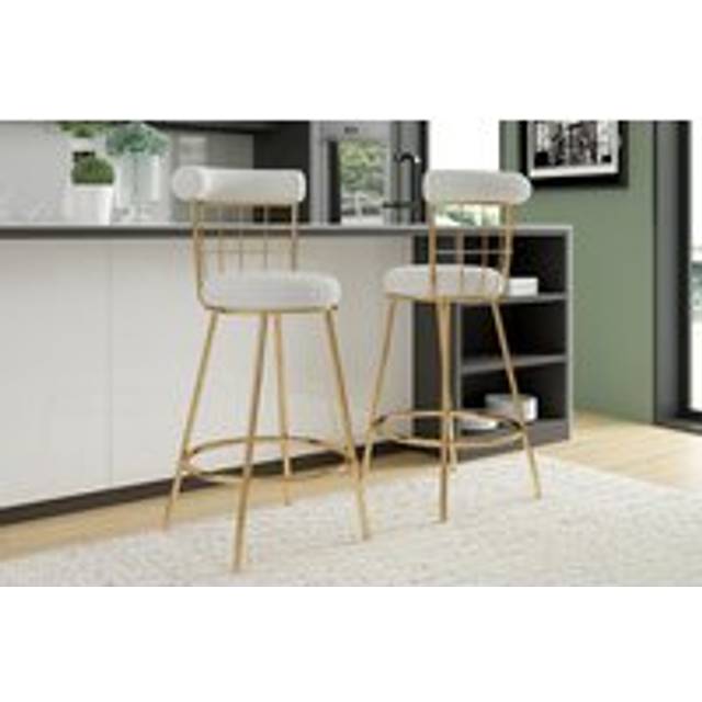 Set Of 2 Etta Boucle Bar Stools With Wire Backrest - White - One Size