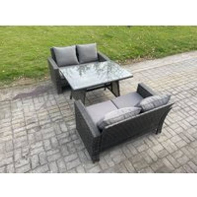Garden Furniture Sets 3 Pieces Wicker Rattan Furniture Manual Wicker Patio Sofa Patio Conversation Set Dark Grey Mixed - One Size