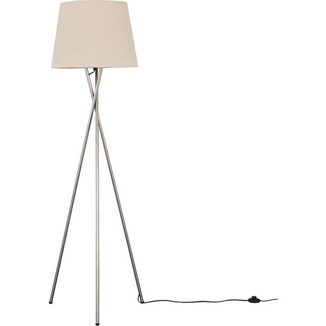 Minisun - Camden Modern Brushed Chrome Metal Tripod Floor Lamp with Beige Tapered Shade - Includes 6w led Bulb 3000K Warm White