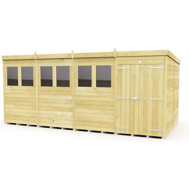 16 x 8 Feet Pent Shed - Double Door With Windows - Wood - L231 x W474 x H201 cm